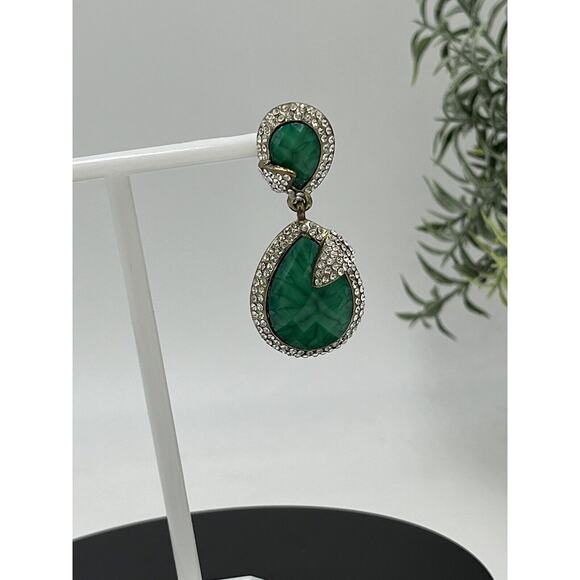 Amrita Singh Gold Tone Austrian Pave Crystal Turquoise Green Teardrop Earrings - Picture 3 of 12